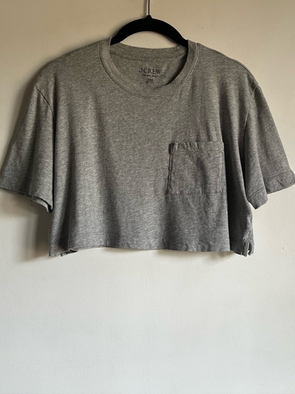 J Crew Vintage Jersey Cropped Pocket T-Shirt in Hthr Grey XXS Oversized BY363